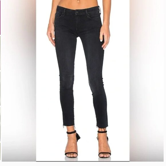 MOTHER the looker ankle fray blackbird skinny raw hem jeans 24 - Picture 2 of 9